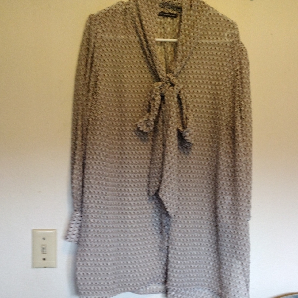 Adrianna Papell Cream Open-Knit Cardigan with Tie Neck